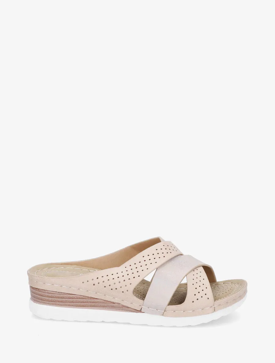 Mules compensées irisées en suédine - Beige