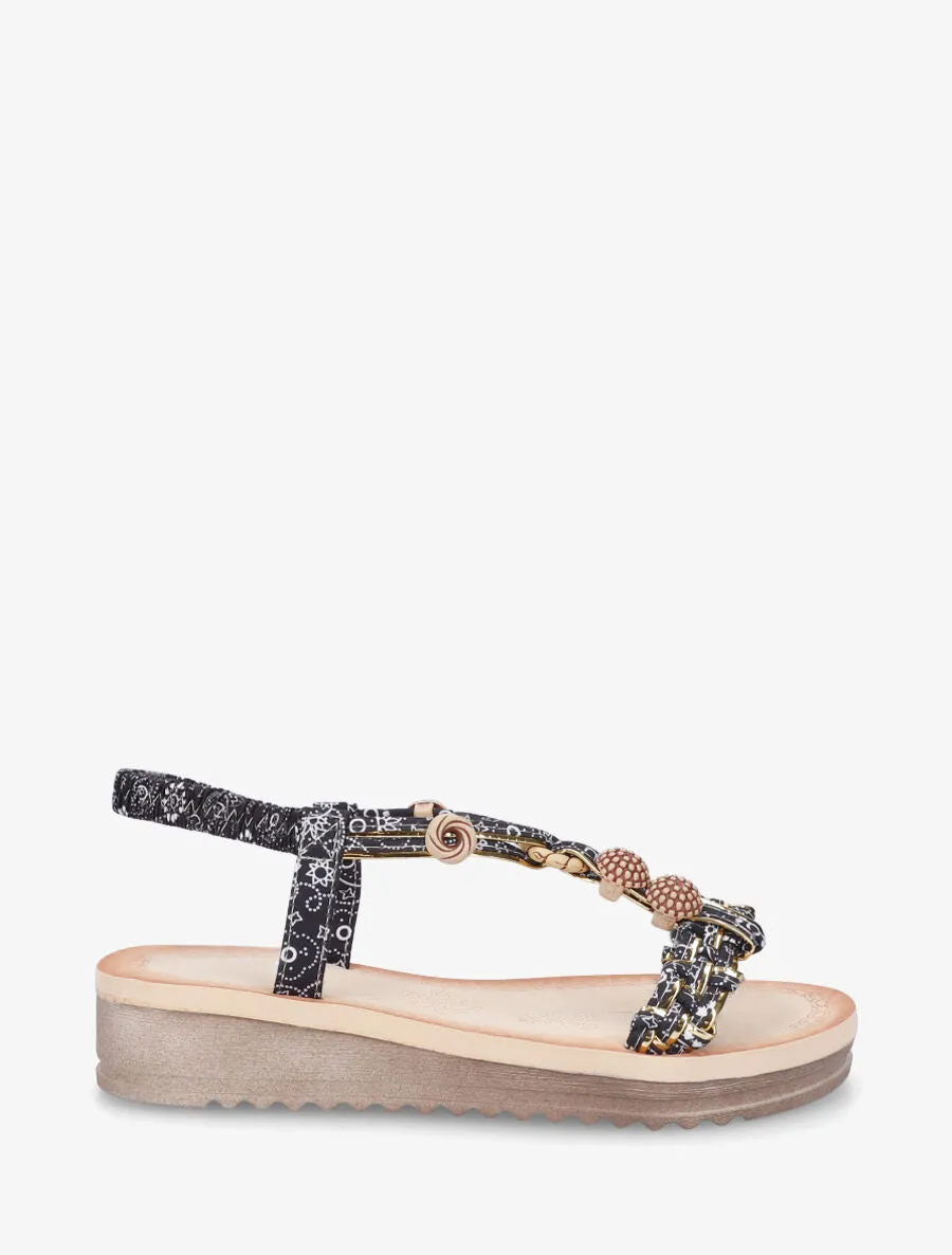 Nu-pieds imprimé graphique et perles - Noir