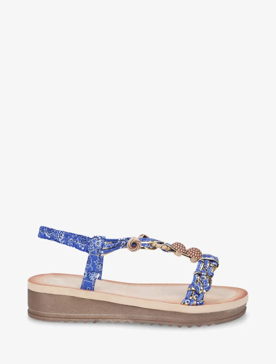 Nu-pieds imprimé graphique et perles - Bleu électrique