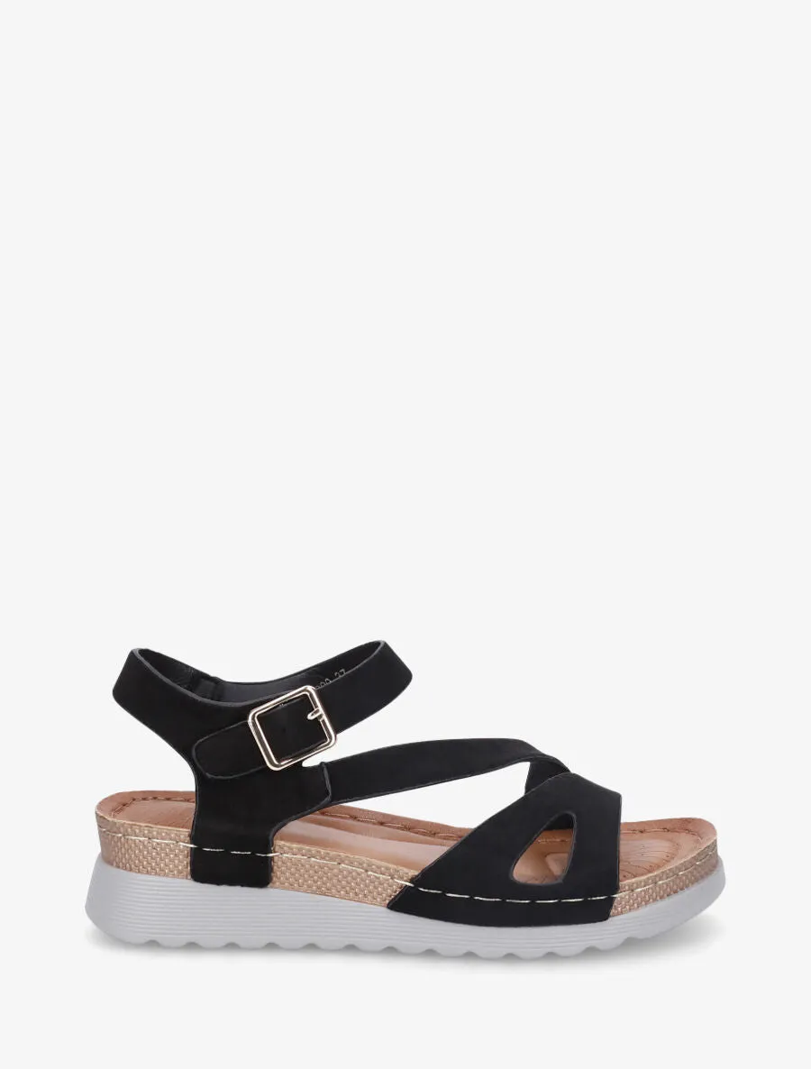 Sandales en suédine à semelle compensée - Noir