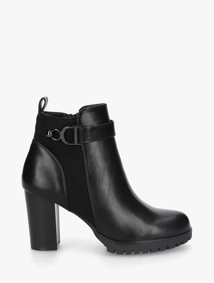 Bottines bimatière à talon haut - Noir