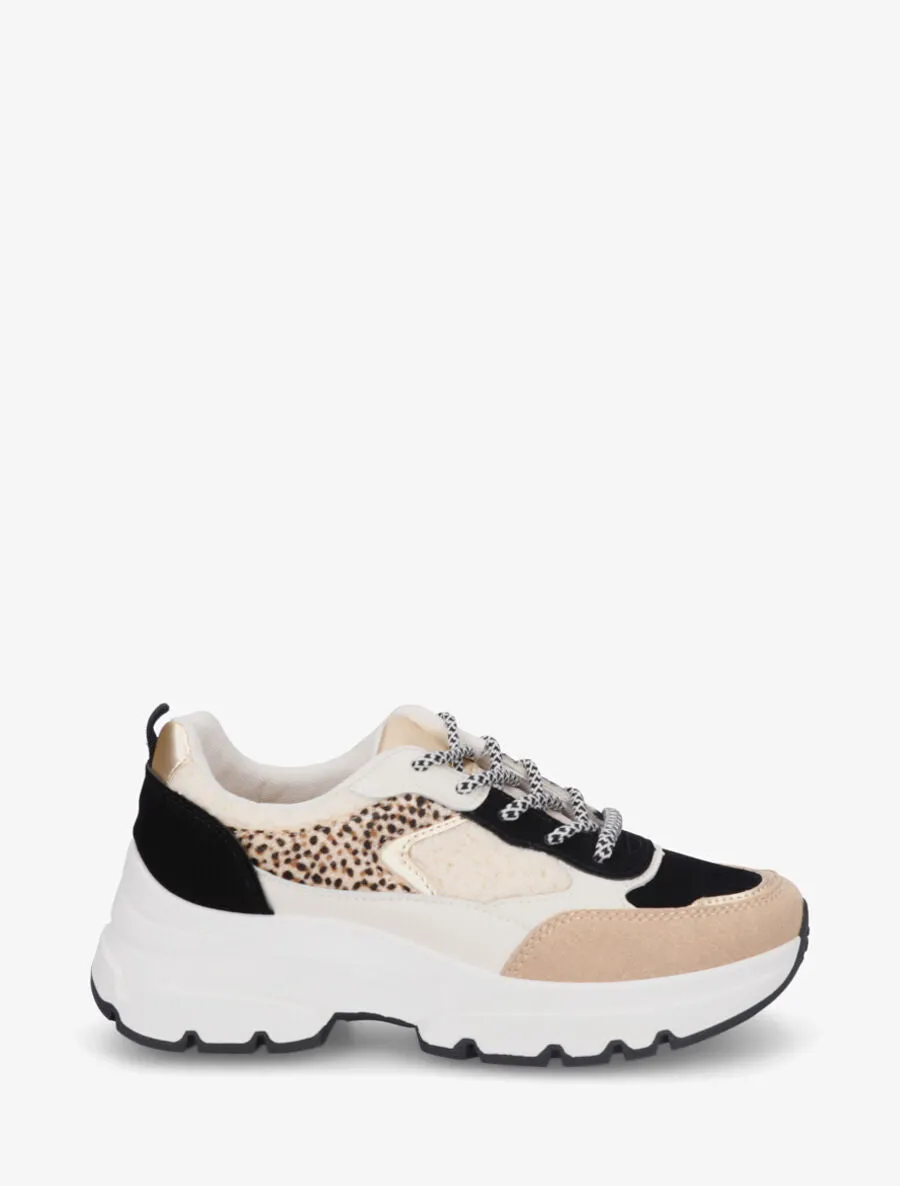 Baskets bimatière à empiècement moumoute - Noir