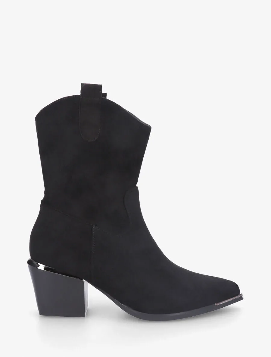 Bottines style santiags en suédine - Noir