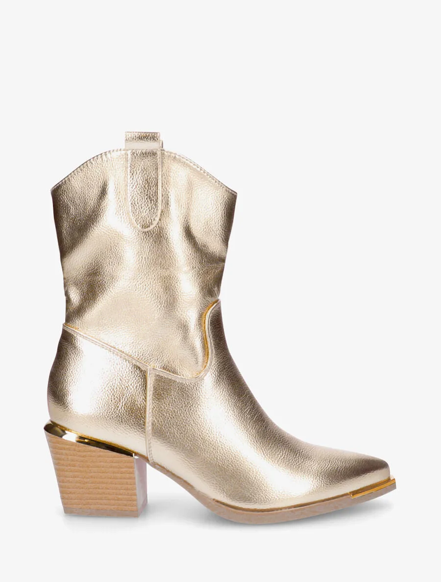 Bottines style santiags en simili - Or