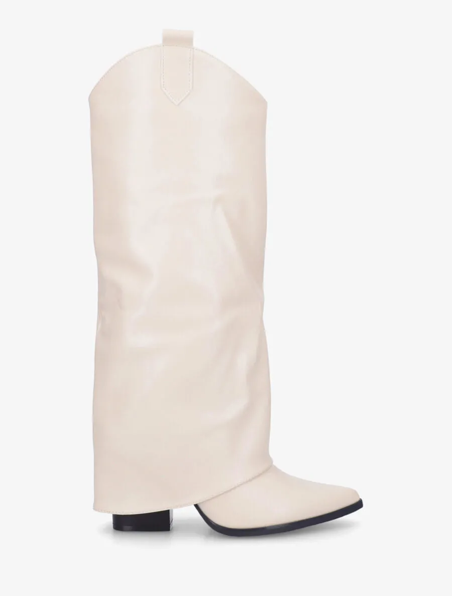 Bottes à talon effet pantalon - Crème
