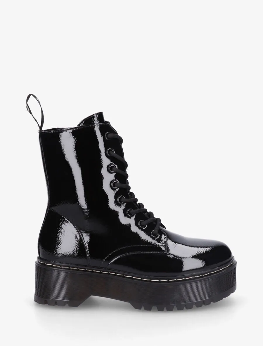 Bottines montantes vernies en simili - Noir