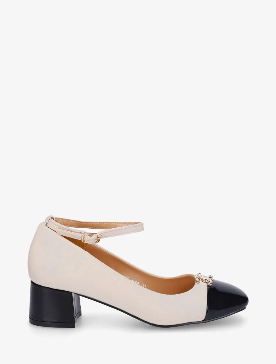 Escarpins en simili à bride - Crème