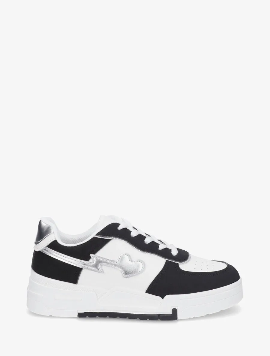 Baskets bimatière à cœur stylisé et nacré - Noir