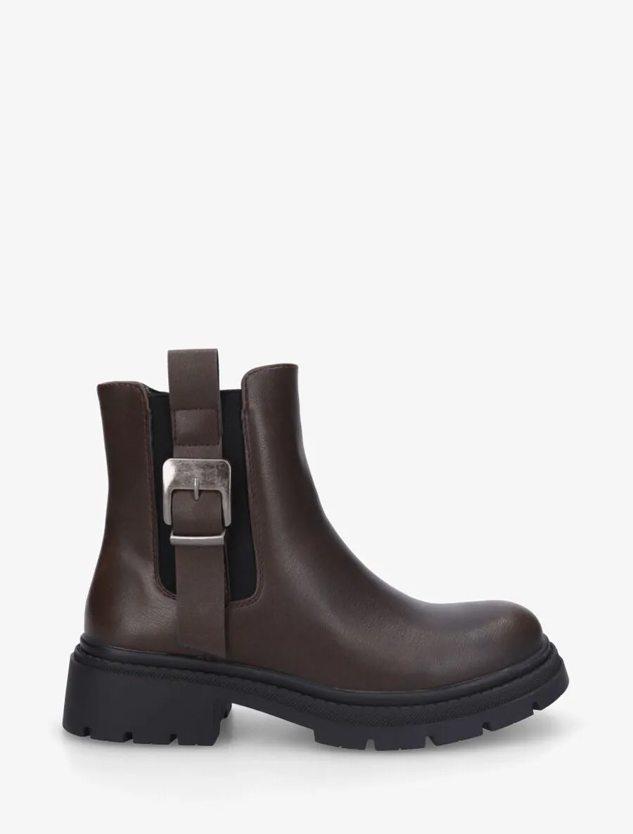 Bottines style chelsea à boucle décorative - Marron