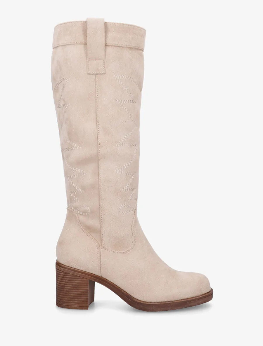 Bottes en suédine brodées - Beige