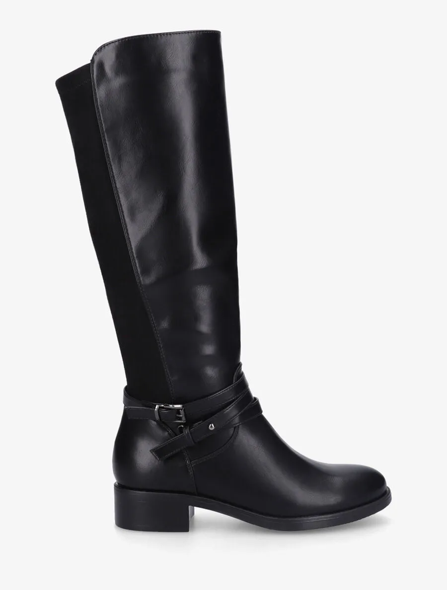 Bottes en similicuir à empiècement suédine - Noir