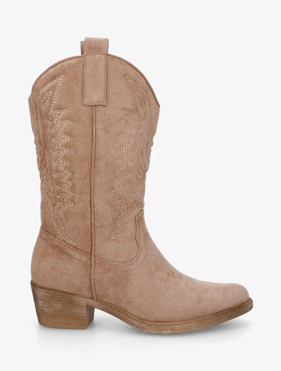 Bottines en suédine style santiags - Taupe