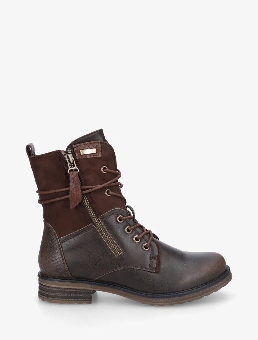 Bottines montantes et bimatière à lacets - Marron