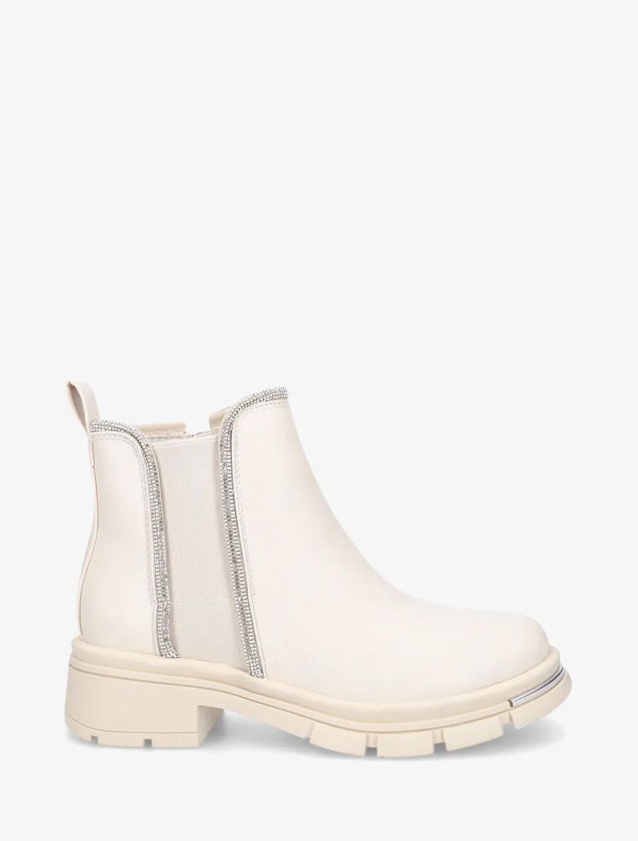 Bottines en simili à strass et bande élastiquée - Beige