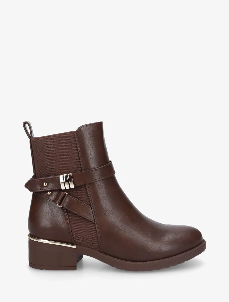 Bottines en simili à boucles et empiècements métallisés - Marron