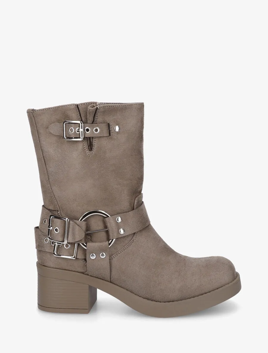 Bottines en suédine à boucles - Taupe