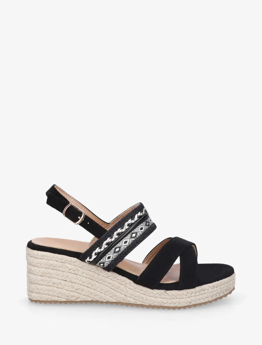 Sandales en suédine à semelle raphia - Noir