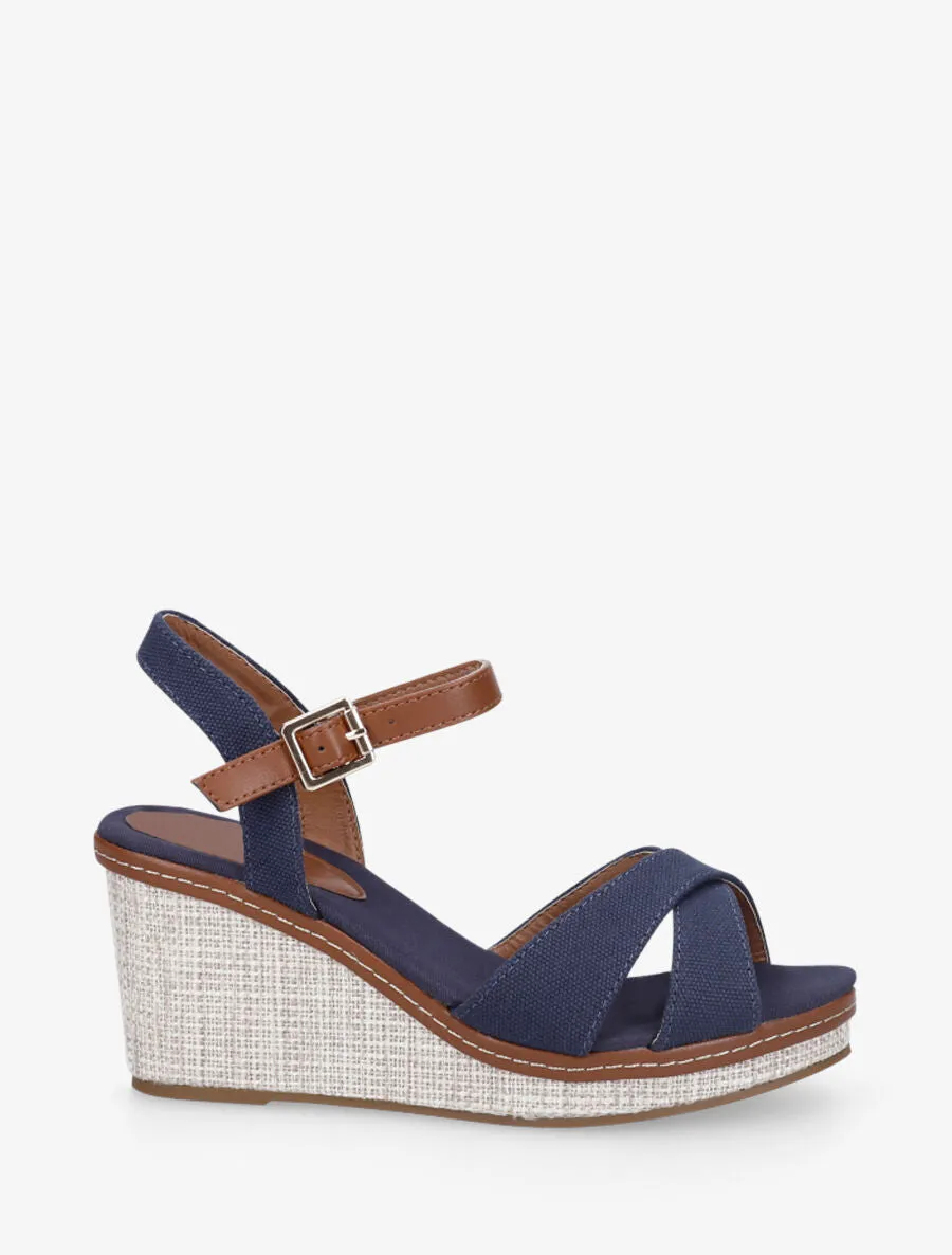 Sandales à brides croisées et semelle style osier - Marine