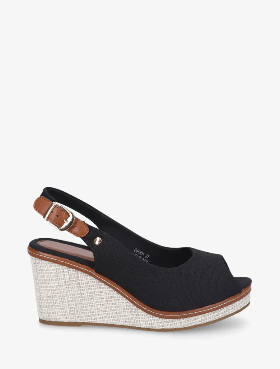 Sandales compensées à semelle style osier - Noir