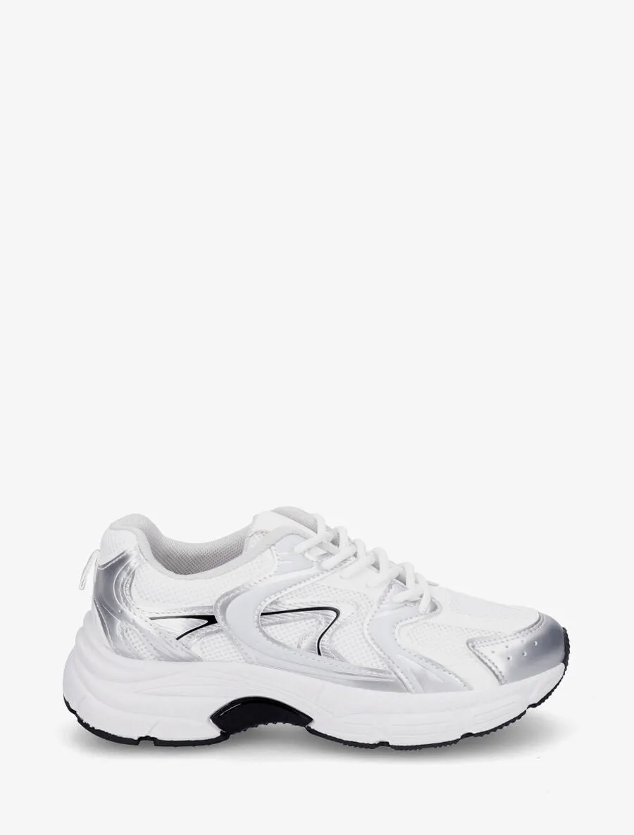 Baskets à plateforme et empiècements graphiques - Argent