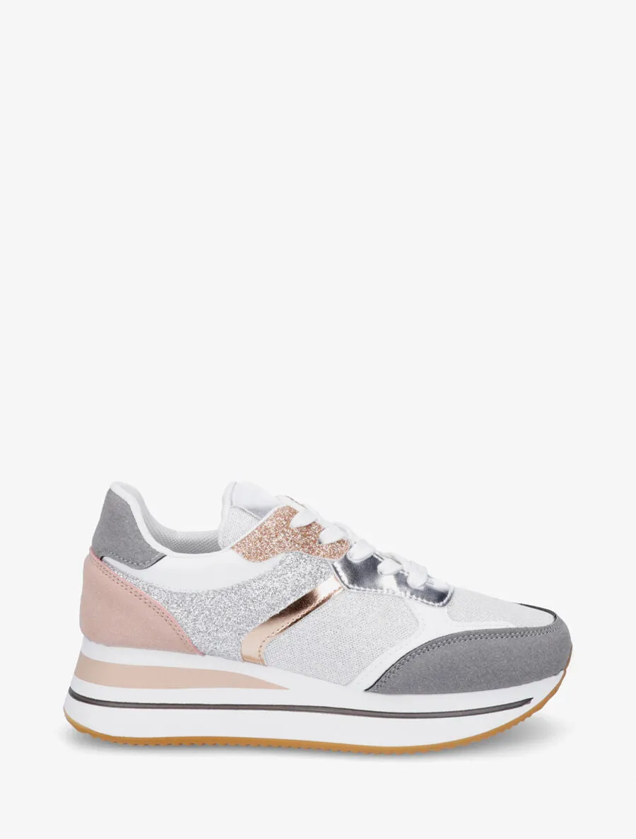 Baskets à plateforme et empiècements pailletés - Argent