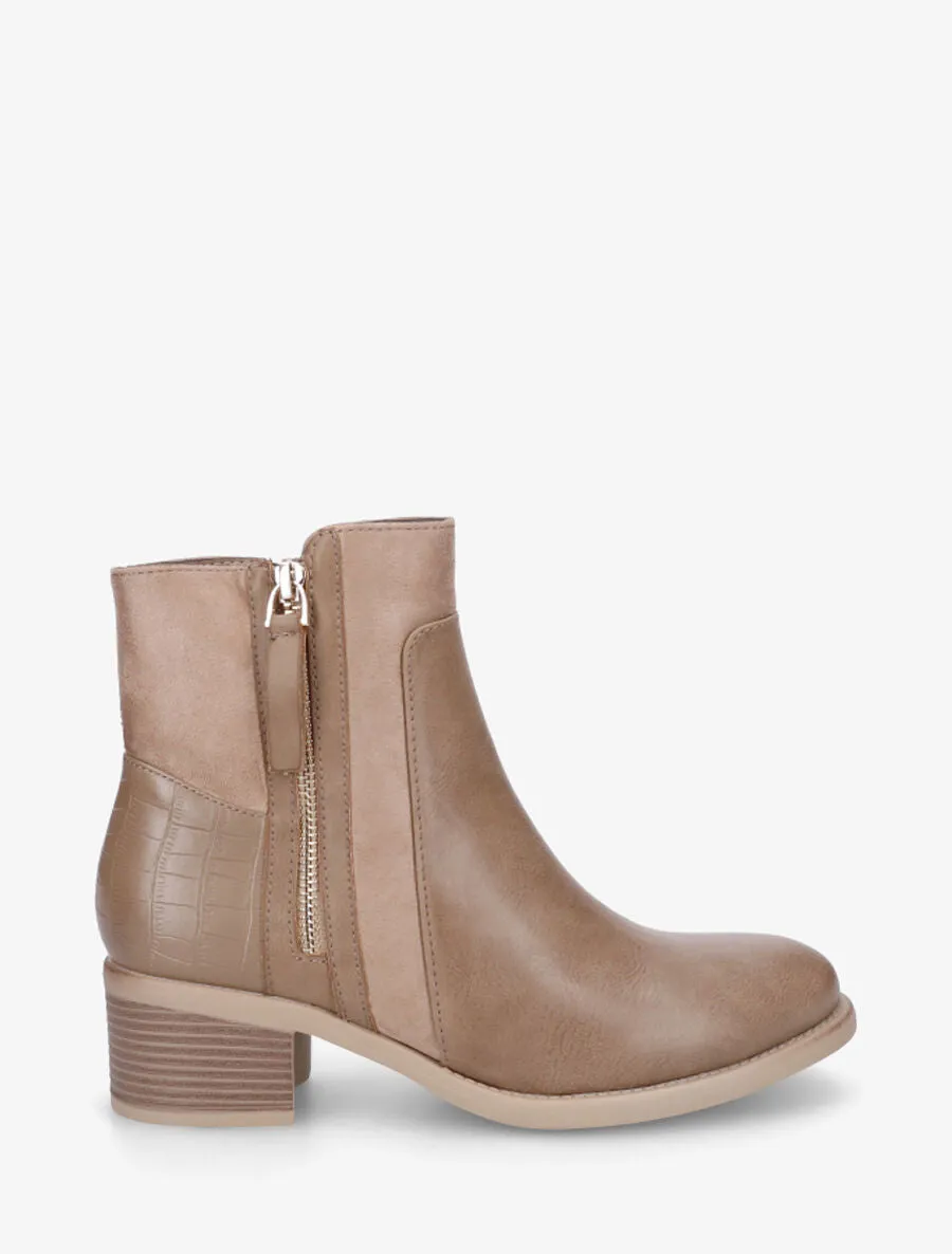 Bottines bi-matière à contrefort croco - Taupe