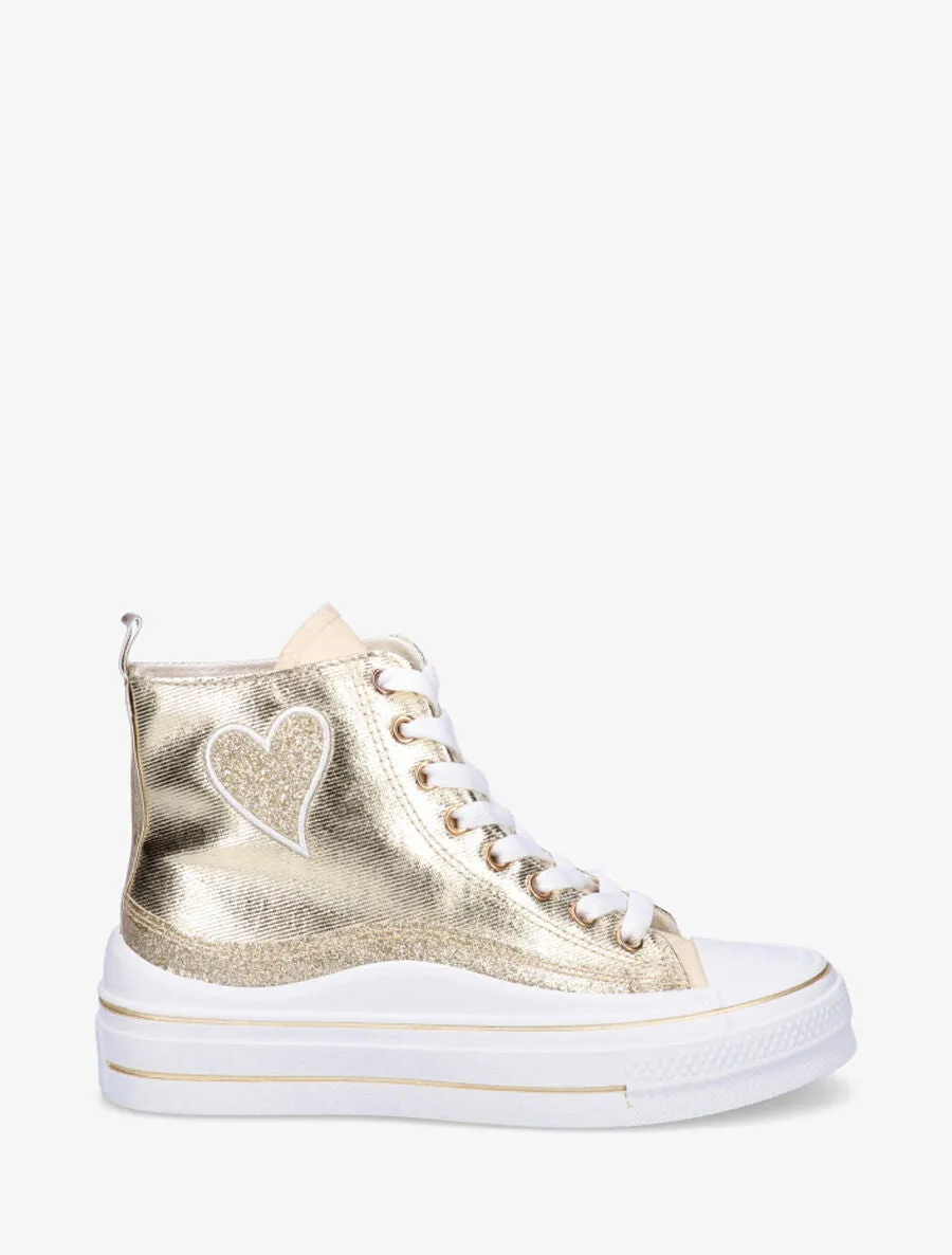 Sneakers en simili à flocage coeur - Or