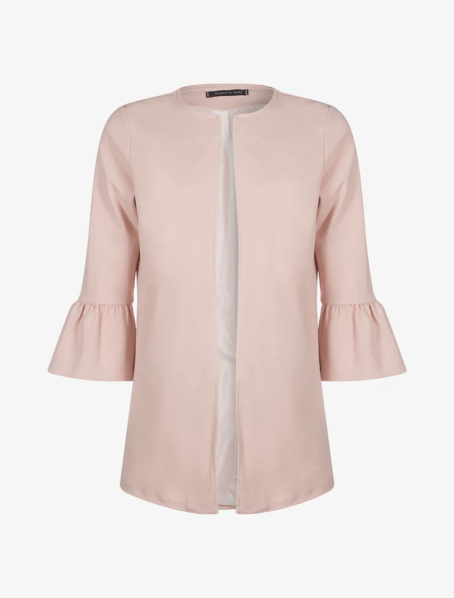Veste longue manches à volant - rose