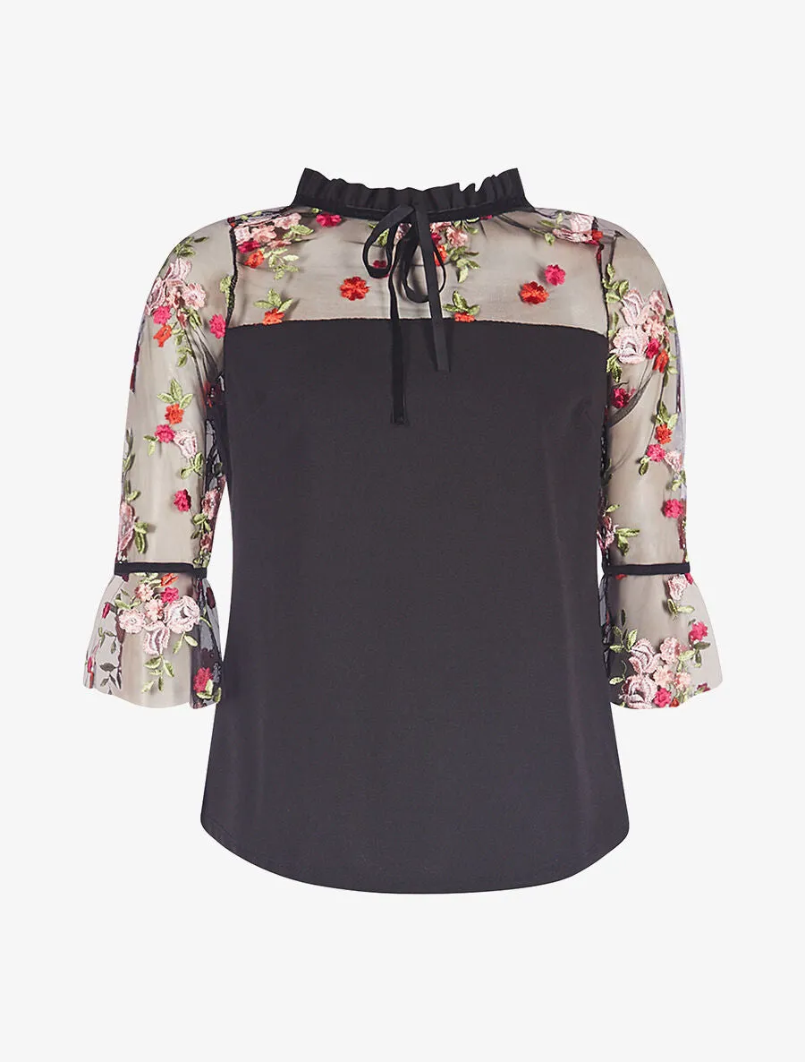 top buste dentelle fleurie - noir