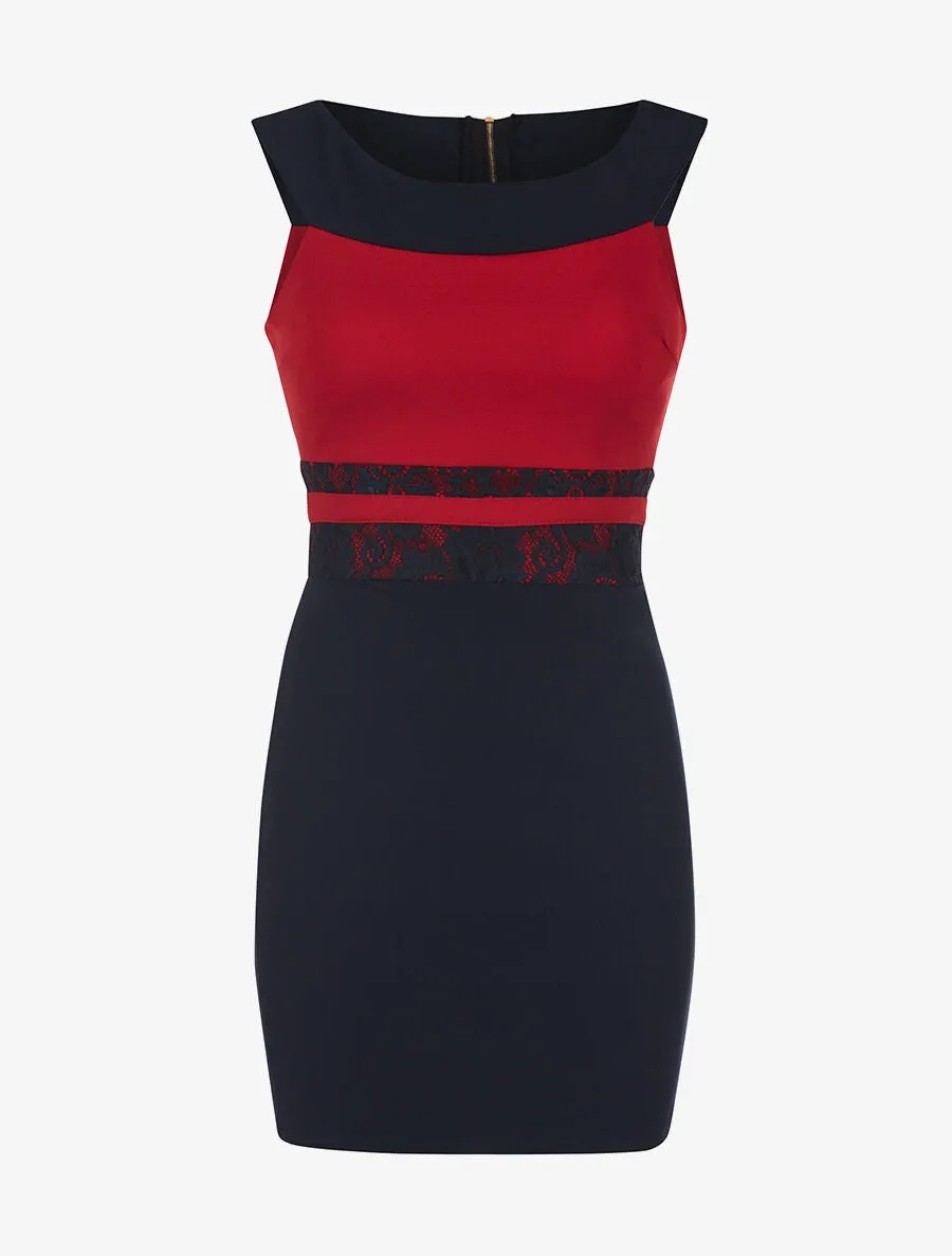 Robe bicolore col bateau - marine et rouge