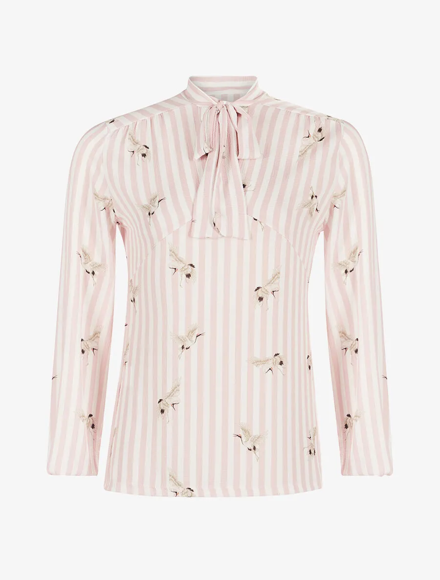 Blouse motifs grues - rose