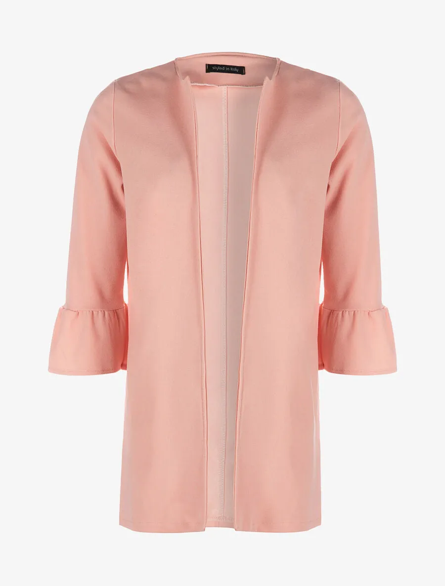 Veste ouverte manches à volants - rose