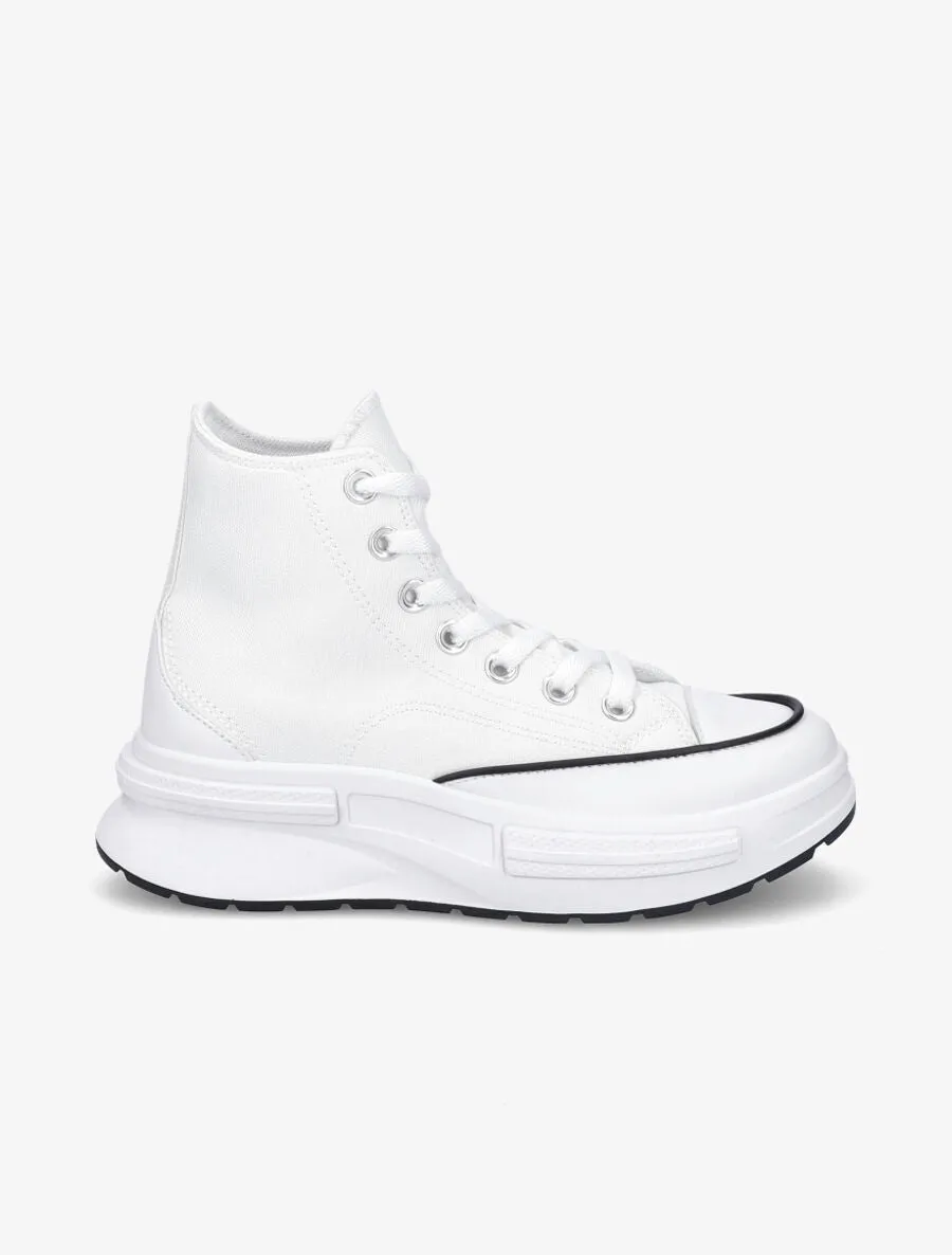 Baskets montantes en simili et tissu - Blanc