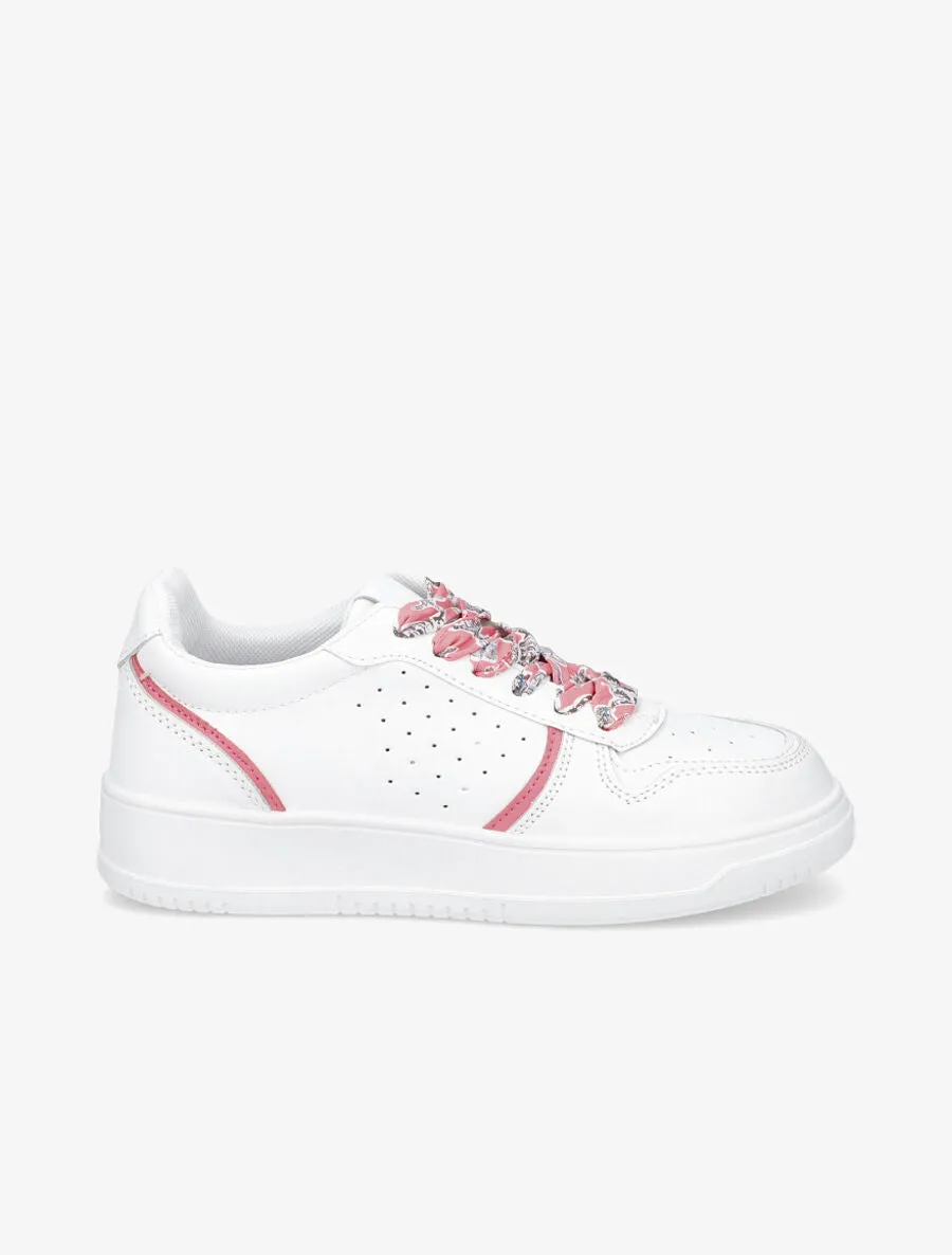 Baskets à lacets fleuris - Blanc/rose