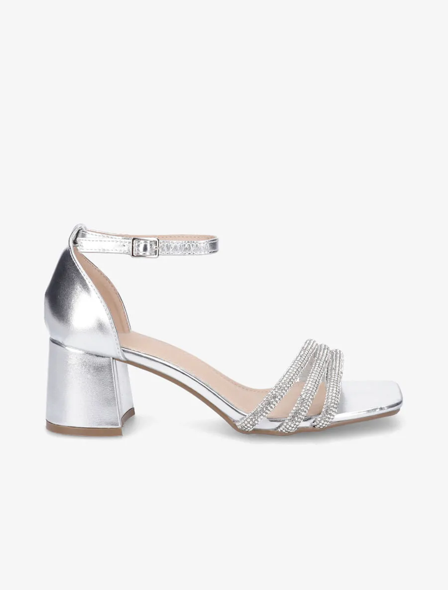 Sandales mi-hautes à strass - Argent