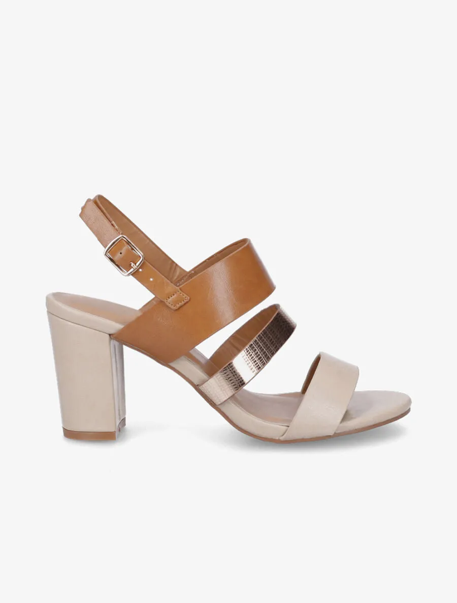 Sandales en simili à talon bloc - Beige
