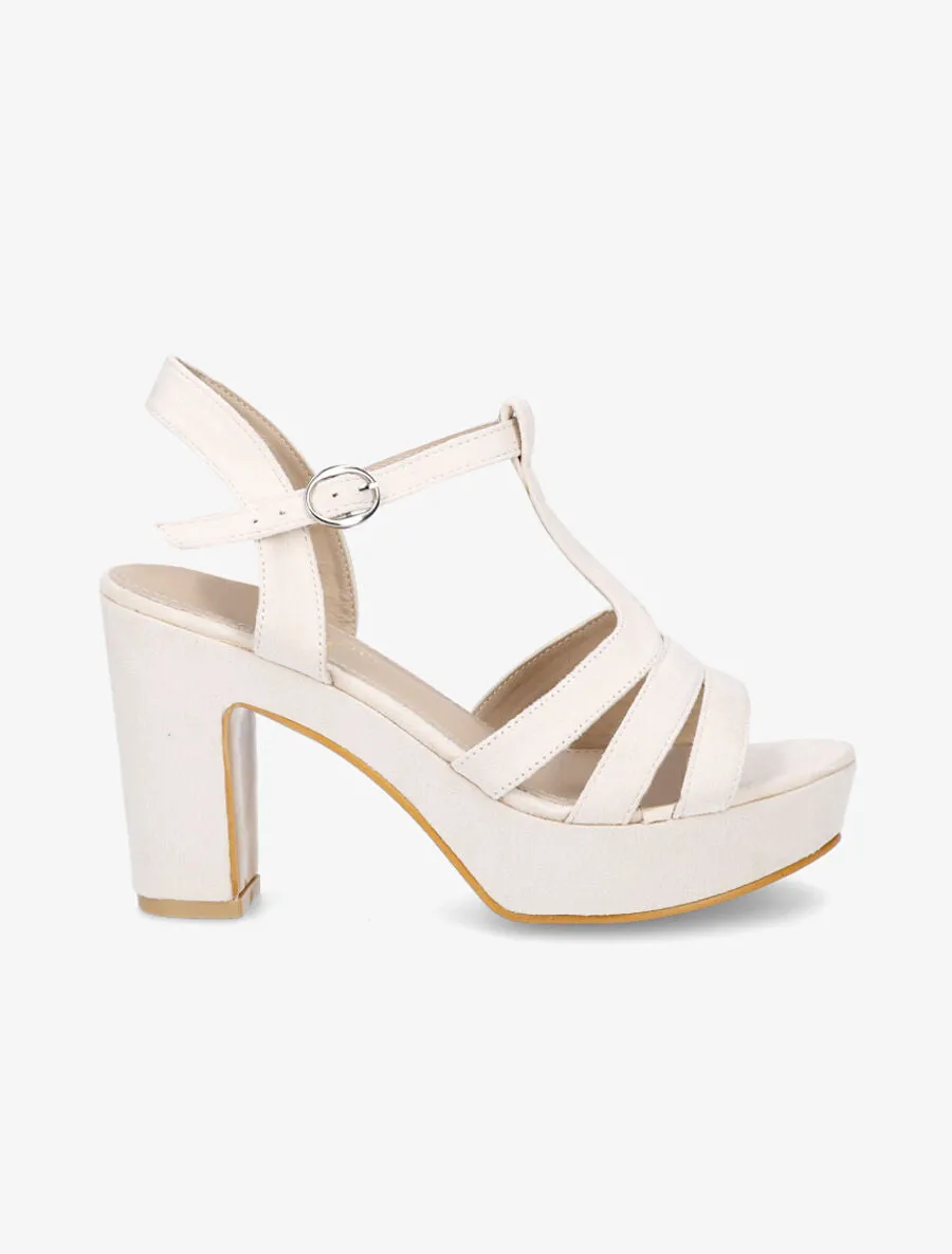 Sandales en suédine à plateforme et talon - Beige