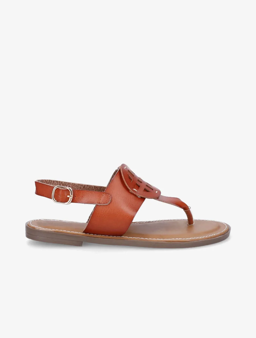 Nu pieds en simili à empiècement rond - Camel