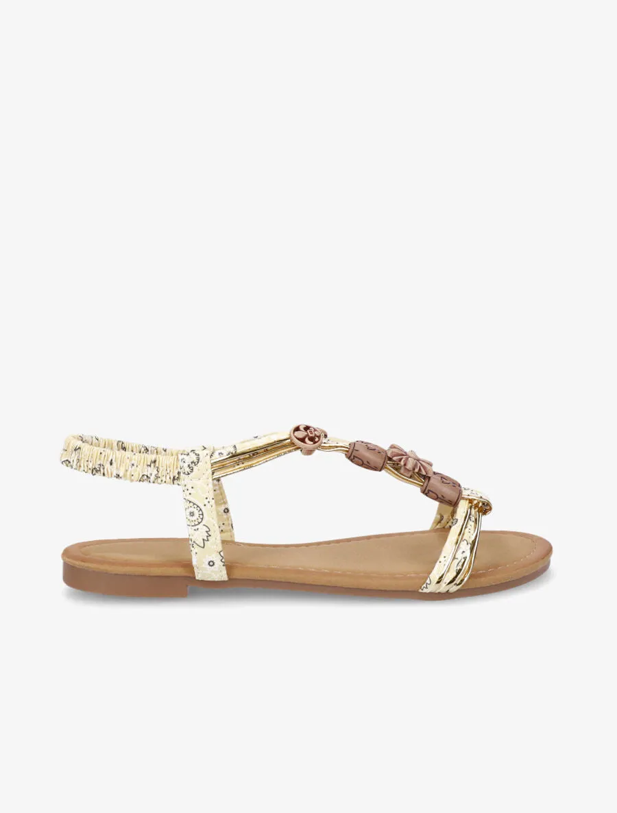 Nu-pieds plats imprimés à perles - Jaune