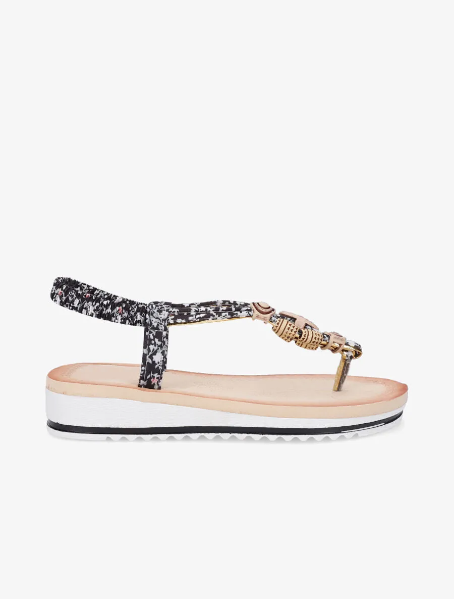 Nu-pieds imprimé à perles - Noir