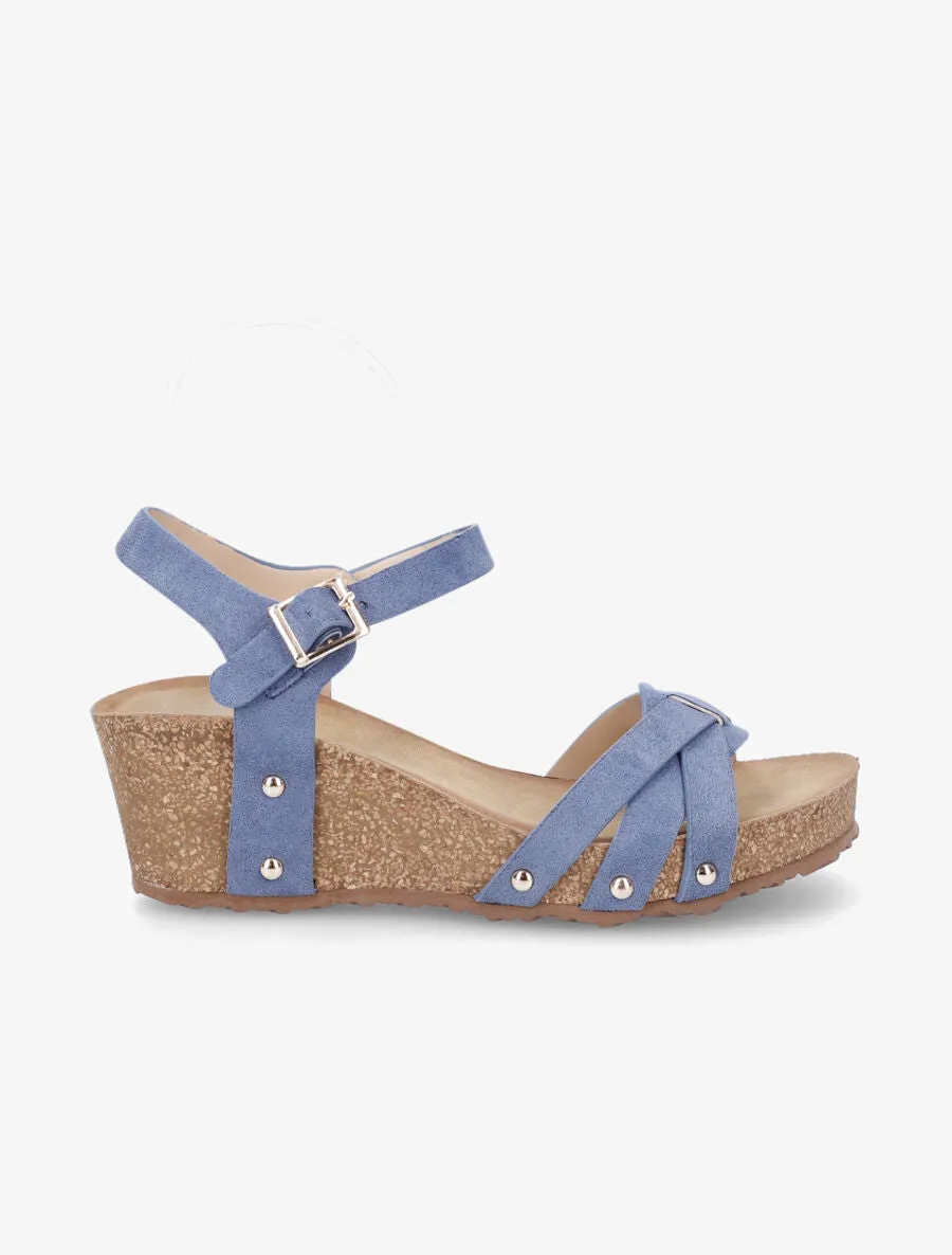 Sandales en suédine à talon compensé - Bleu