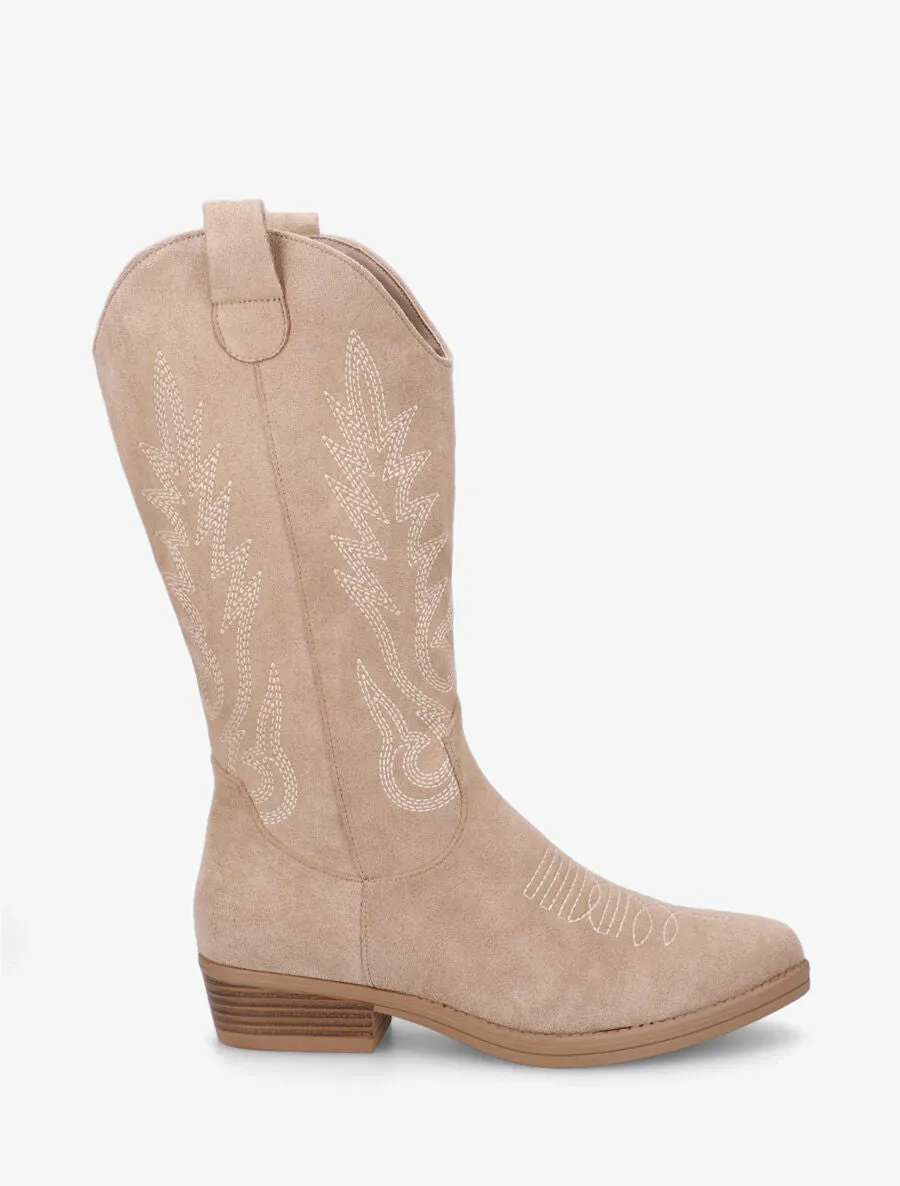 Santiags en suédine à imprimé décoratif - Taupe