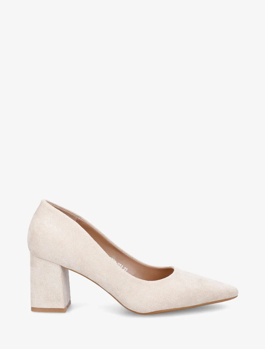 Escarpins en suédine à talon bloc - Crème