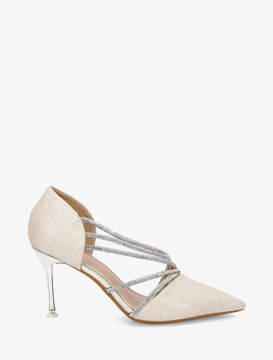 Escarpins à brides ornées de strass - Or