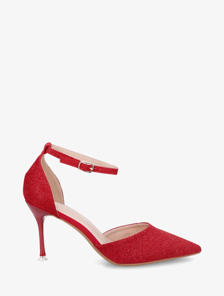 Sandales à talon aiguille et paillettes - Rouge