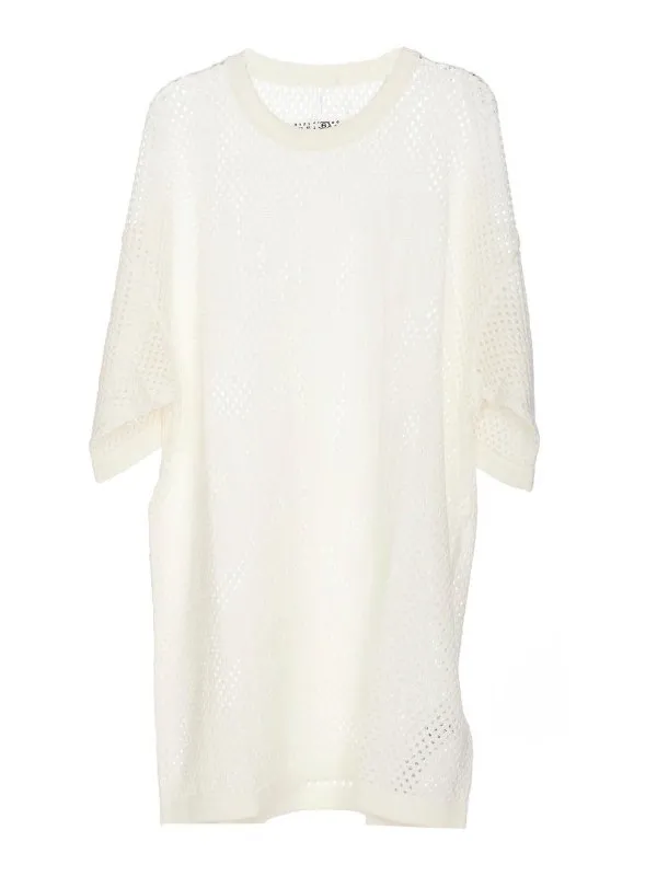 MM6 Maison Margiela Pull Col Rond - Blanc | SH2HL0010M13013101