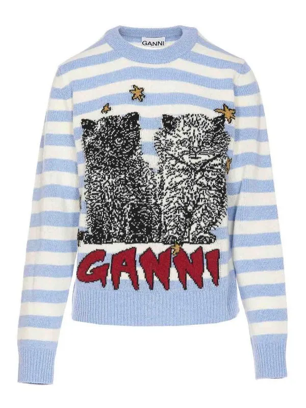 Ganni Pull Col Rond - Bleu - Bleu - Femme | K2369628 | thebs.com