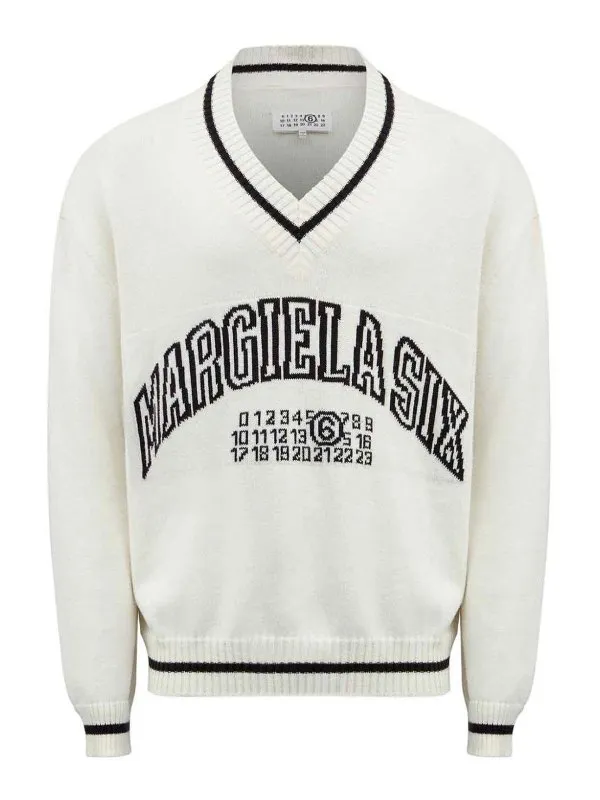 MM6 Maison Margiela Pull Col Rond - Blanc | SH0HN0002M13085101