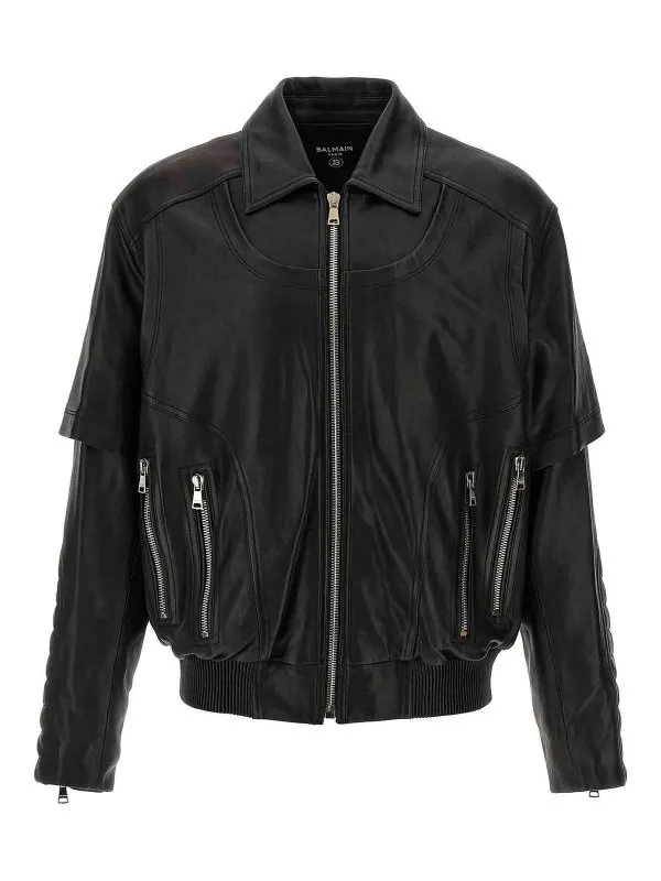 Balmain Blouson En Cuir - Noir - Noir - Homme | EH1TF936LC620PA