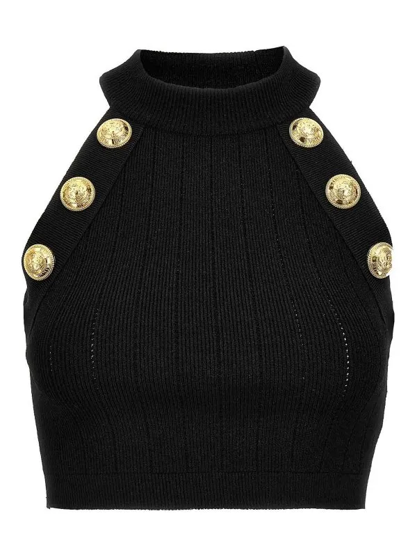 Balmain Top - Noir - Noir - Femme | EF1AB390KB070PA | thebs.com